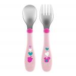 Set Posate in Acciaio Inox Metal Cutlery 2pz Rosa Chicco 18m+