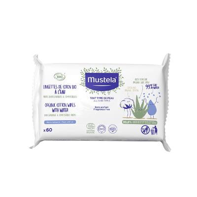 Salviette Detergenti all'Acqua in Cotone BIO Mustela 60 pz